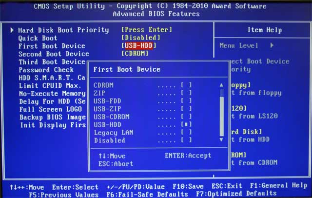 Установка порядка загрузки устройств в BIOS компьютера