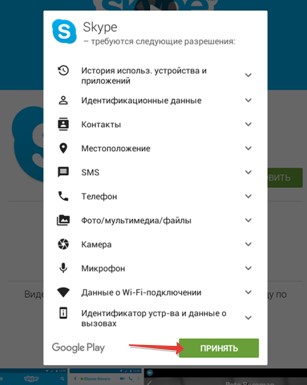 Запрос о разрешении на использование ресурсов смартфона