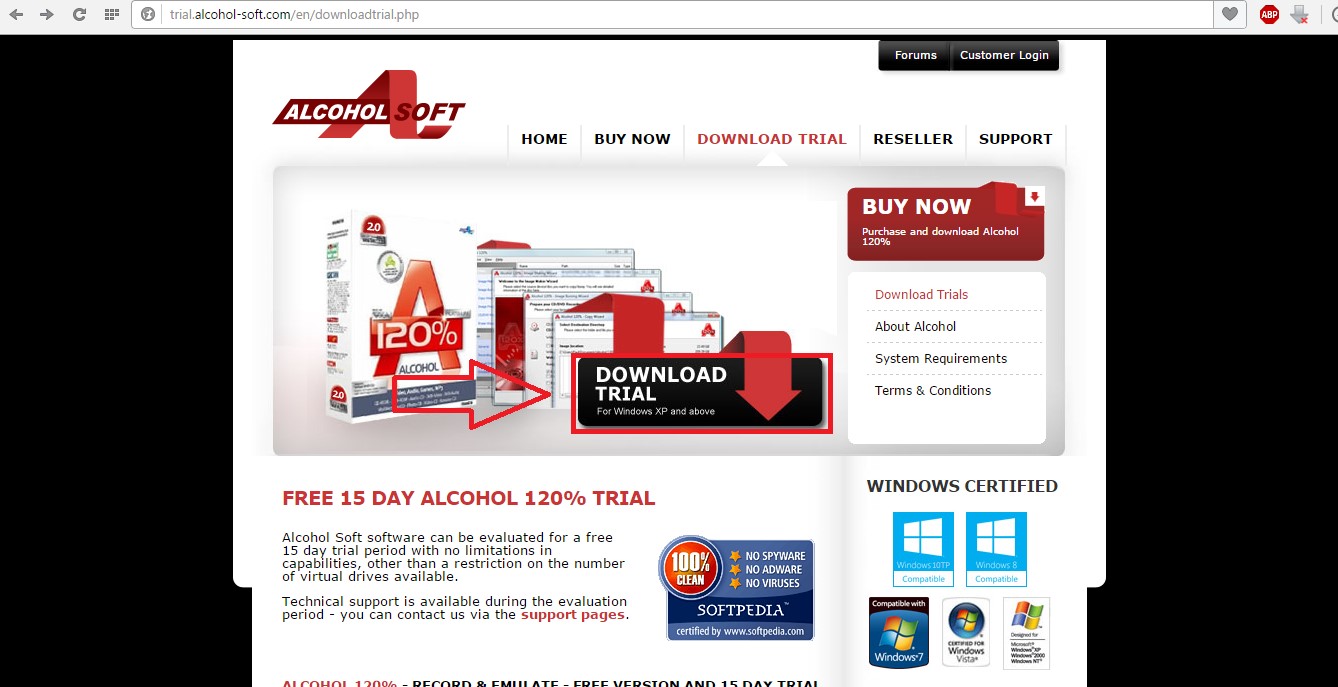 №12. Страница загрузки пробной версии Alcohol