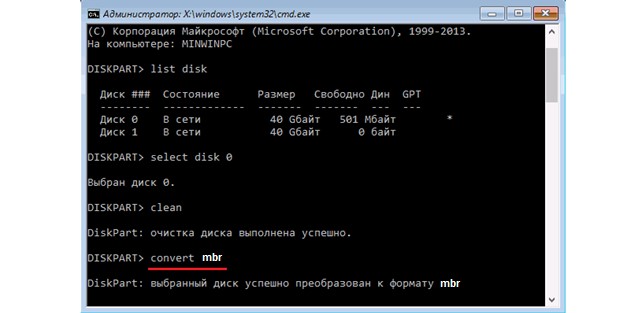 №5. Ввод команды для преобразования стиля разделов в MBR