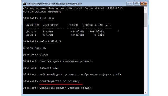 №6. Ввод команды «create partition primary»