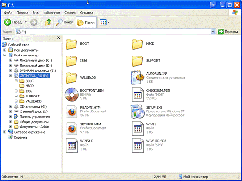 Пример содержимого директории смонтированного образа операционной системы