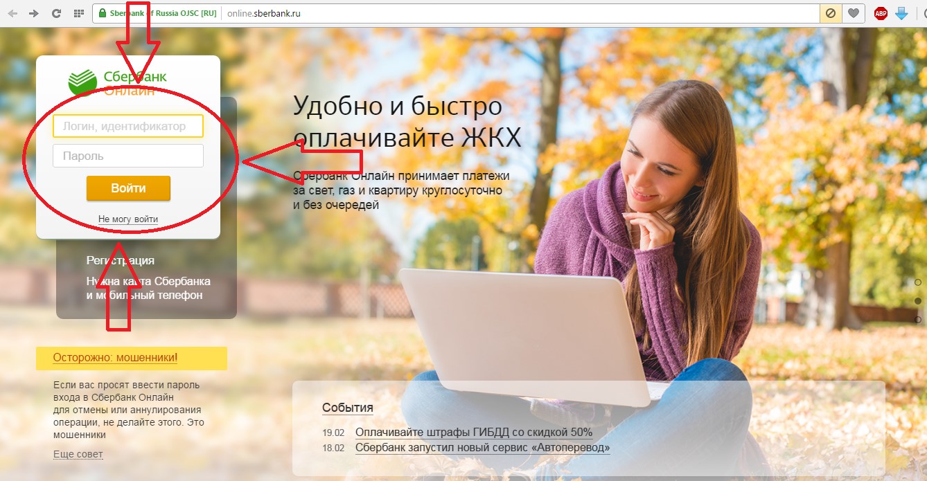 №3. Страница входа в личный кабинет Сбербанка