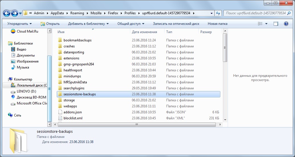 №5. Папка «sessionstore-backups»