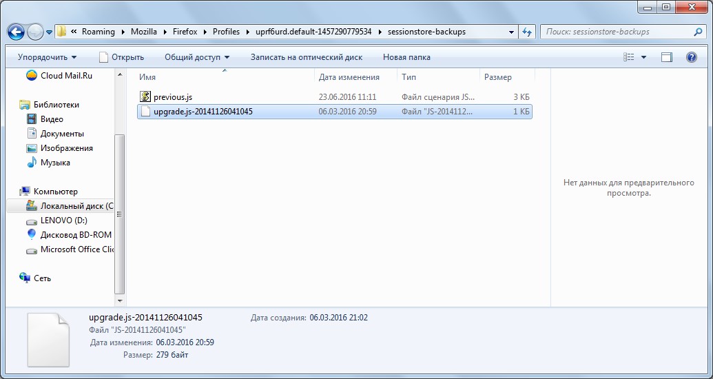 №6. Файл «upgrade.js-20141126041045» в папке «sessionstore-backups»