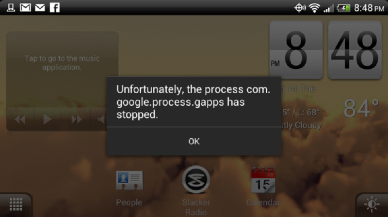 в приложении com.google.process.gapps произошла ошибка