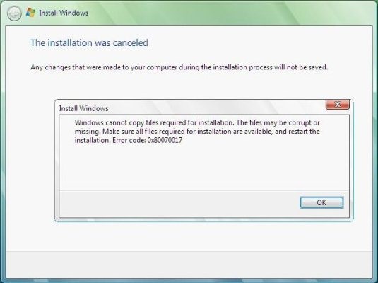 Windows 7 показывает ошибку 0x80070017