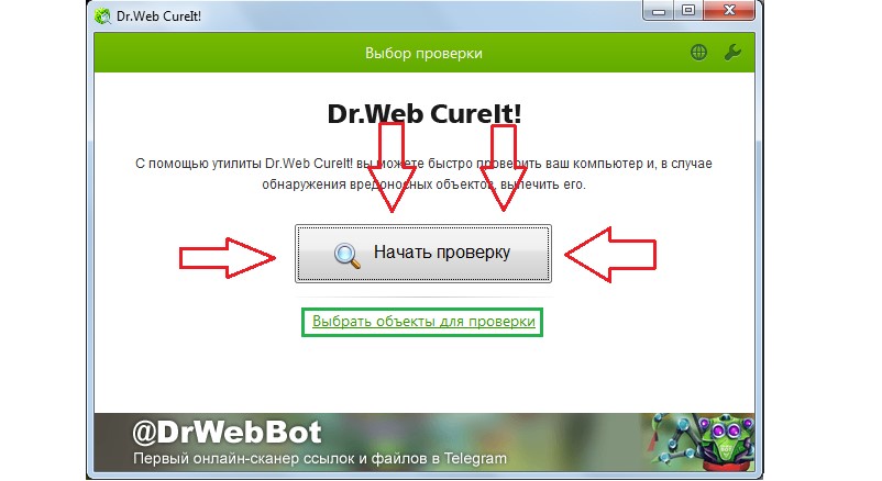 Окно запуска проверки в Dr. Web Cureit