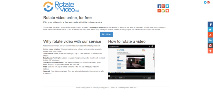 Домашняя страница сервиса RotateMyVideo