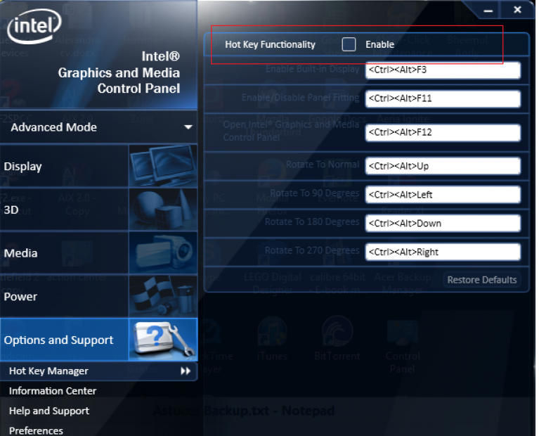 Disable hotkeys. Intel Graphics Control Panel параметры. Intel Graphics Control Panel новый. Поворот экрана Интел комбинация клавиш. Горячие клавиши поворот экрана Intel.