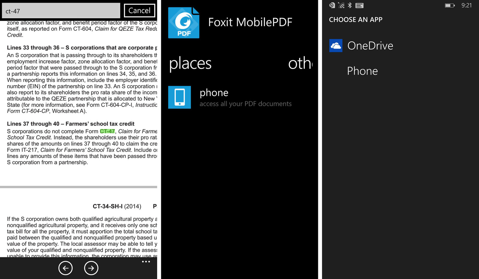 Рисунок 15. Просмотр документа в приложении Foxit MobilePDF на Windows Phone