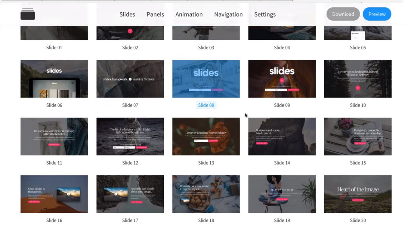 Рис.3 - перечень уникальных слайдов на сайте Slides
