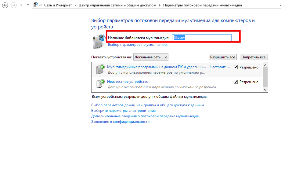 Рис.7. Настройки параметров домашнего медиа сервера.