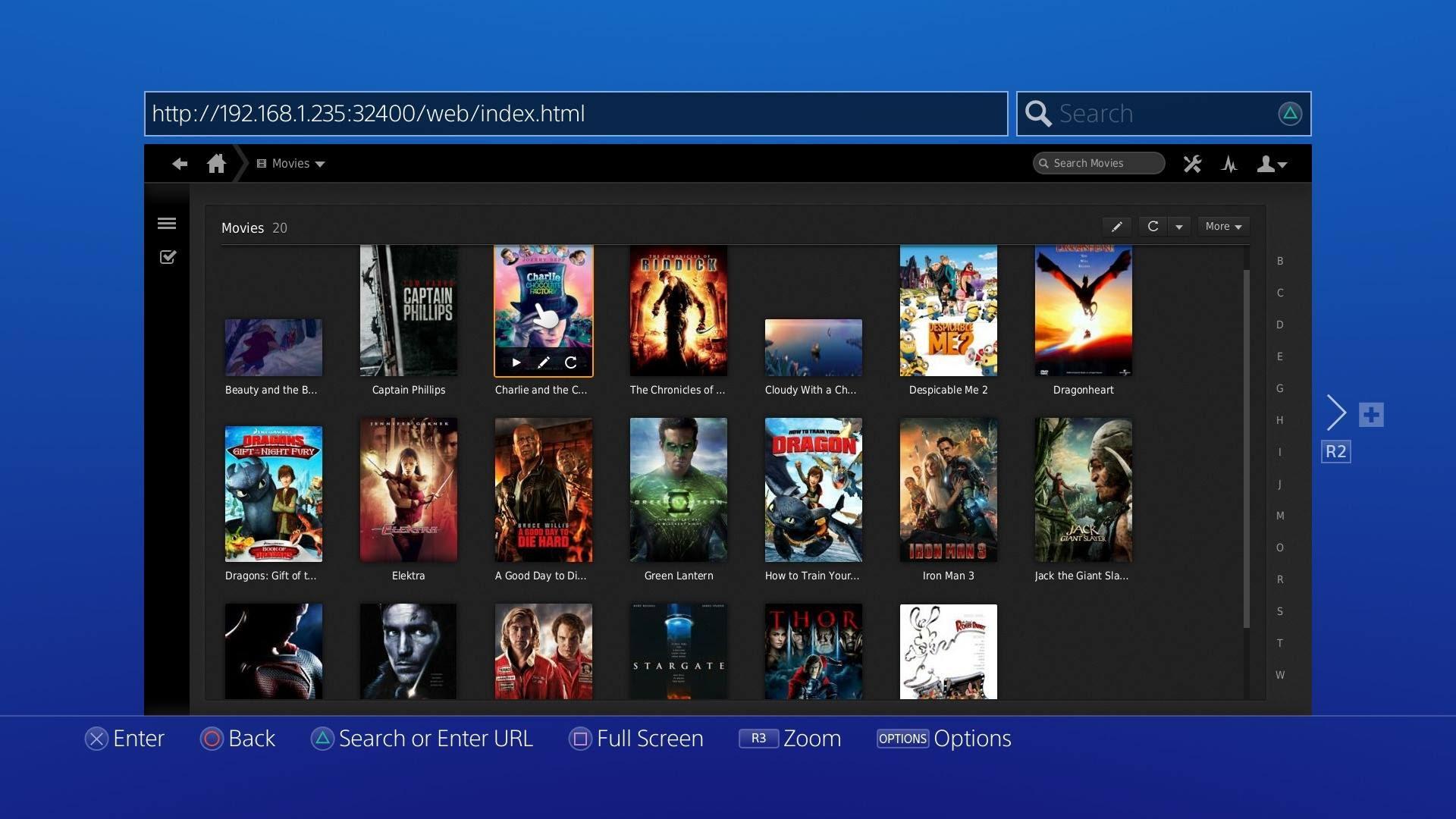 Рис.11. Сервер для просмотра фильмов с помощью игровой консоли PS4.