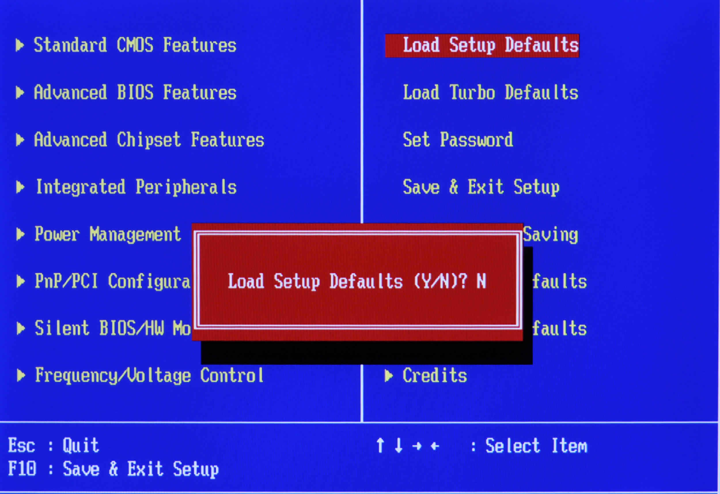 Load BIOS Setup defaults