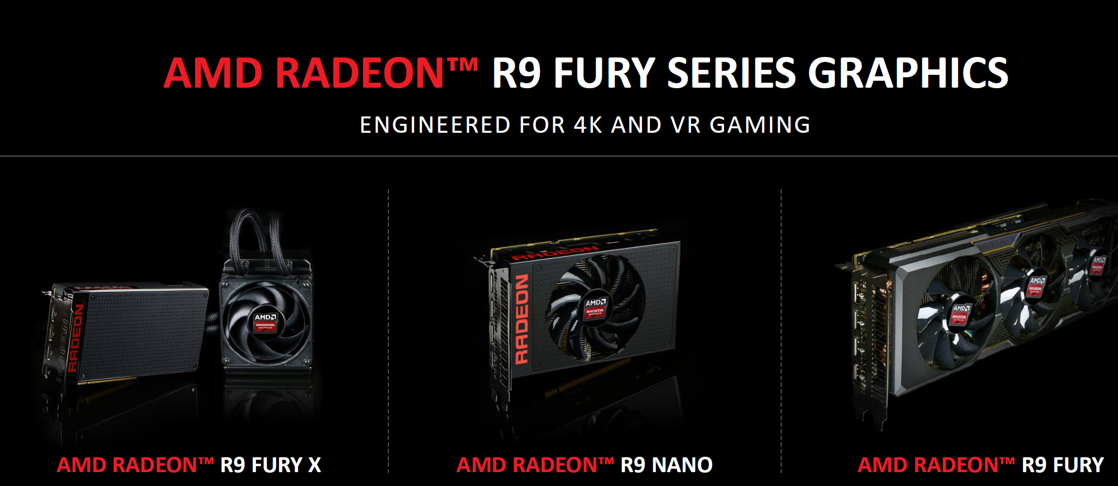 Рис. 2. Три флагмана от AMD: Fury X, Fury и Nano