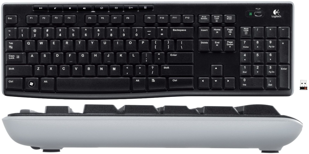 Logitech Wireless Keyboard K270 – вид сверху и сбоку.