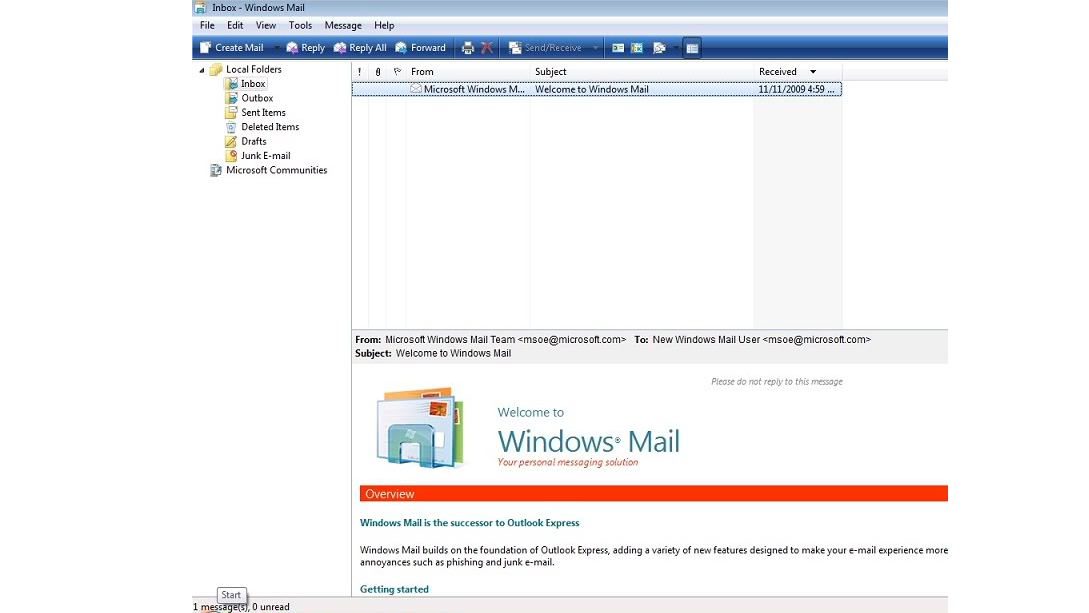 Рис. 2. Windows Mail