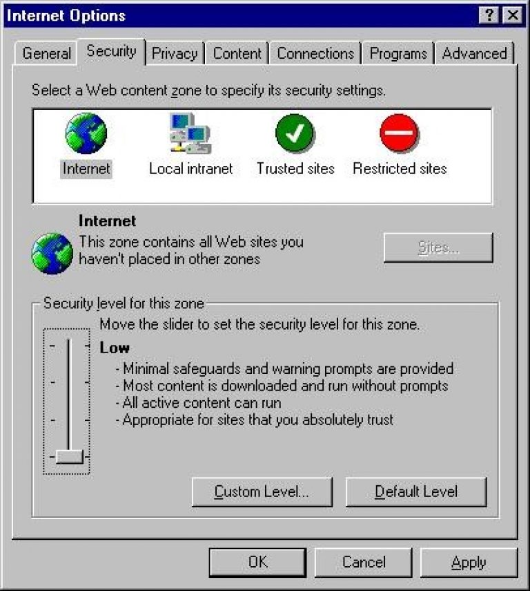 Internet options. Internet Explorer 5.0. Уровень эксплорер. Контент Zone.