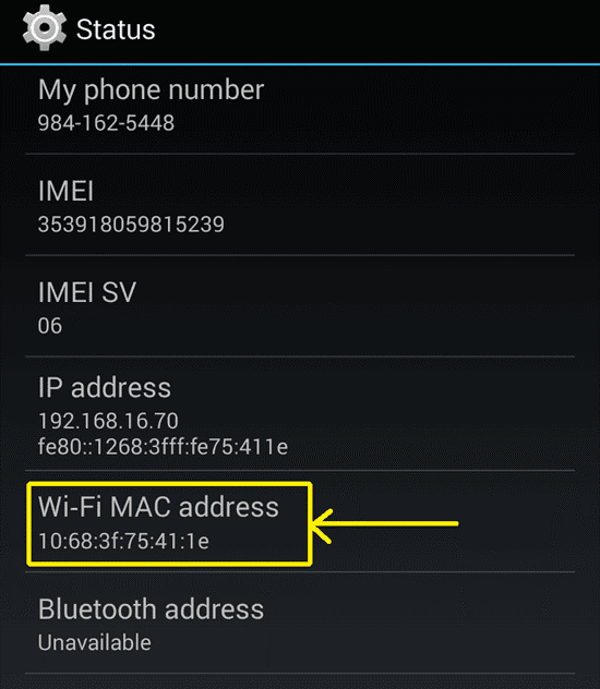 <Рис.17 МАС-адрес на Windows Phone>