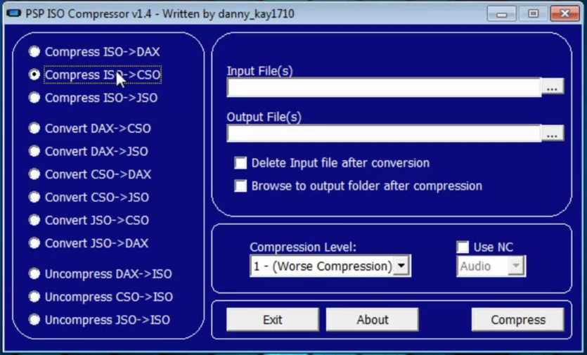 Рис. 4. Программа PSP ISO Compressor.