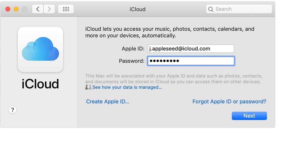 Рис.3 – Окно авторизации в iCloud на OS X